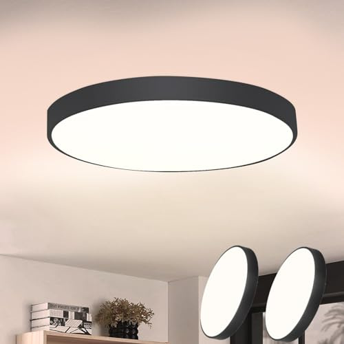 CBJKTX 2ER LED Deckenleuchte Schwarz Deckenlampe 17W Badezimmerlampe | Flach IP44 Wasserdicht Wohnzimmerlampe Rund Modern Flurlampe für Küche Wohnzimmer Bad Schlafzimmer Flur Balkon Büro Eingang