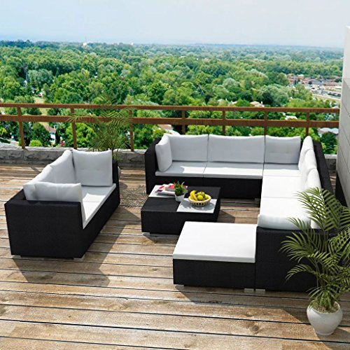 BaraSh 10-TLG. Garten-Lounge-Set mit Auflagen Poly Rattan Schwarz Rattan Conversation Set Balkonmobel Für Klein Balkon