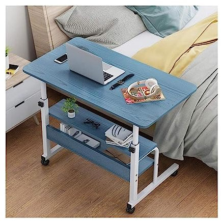POCHY Betttische Überbetttisch, 2-lagiger Beistelltisch, Stahlrahmen, tragbarer, rollender Laptop-Tisch mit Rollen, Stehpult, moderner Stehschreibtisch luxuriös