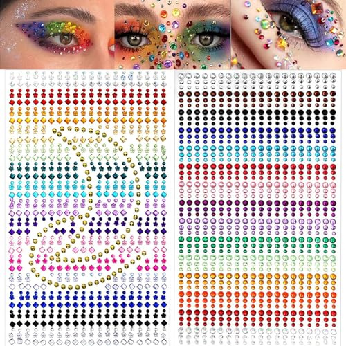 JIEYUCHU Glitzersteine Selbstklebend, 1761 Stück Bunt Glitzer Gesicht | Edelsteine als temporäre Tattoos, für Fingernägel, Fotorahmen und Grußkarten, verschiedene Formen, ohne Klebstoff
