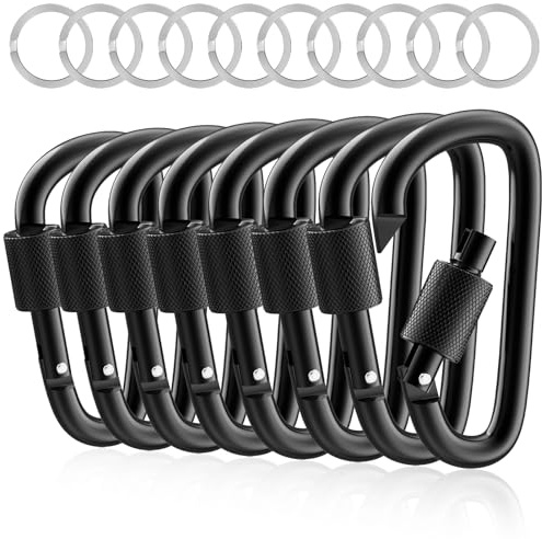 sprookber 3 Locking Carabiners | Keychain Carbineers D Ring Key Clip Spring Snap Hook for Multi-Usage | Set of 8