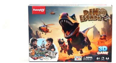 Funnykid FK006-Dinosaurier auf der Flucht,Brettspiel,Tischspiel，Familienspiel,Kindergeburtstagsparty-Spiel,Wettlaufspiel für 2 bis 4 Spieler ab 6 Jahren,erfordert Zusammenbau