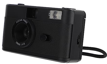 Fotocamera Analogica Compatta 35mm Riutilizzabile in Abs Nera | Flash Integrato, senza Batteria, Macchina Fotografica Compatta per Rullino 35mm