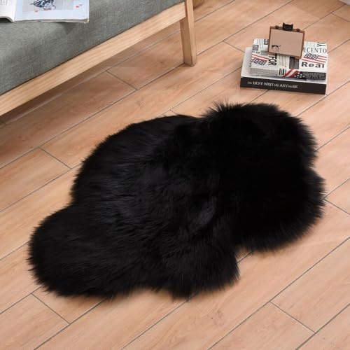 Faux Fur Sheepskin Small Area Rugs Seat Pad Cloud Carpets Wool Foot Mats (Black,2.3 x 5.9Ft)