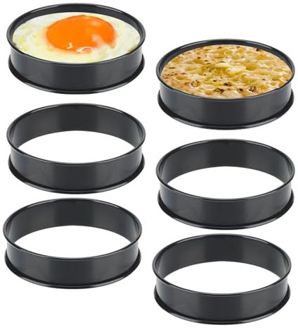 MUNGHOK 6 Stück 10,5 cm Edelstahl Muffin Ringe, Runde Crumpet Ringe Formen, Doppelt Gerollte Backringe Dessertringe Tart Ringe zum Backen Gebäck, Omelettes, Pfannkuchen, Mou