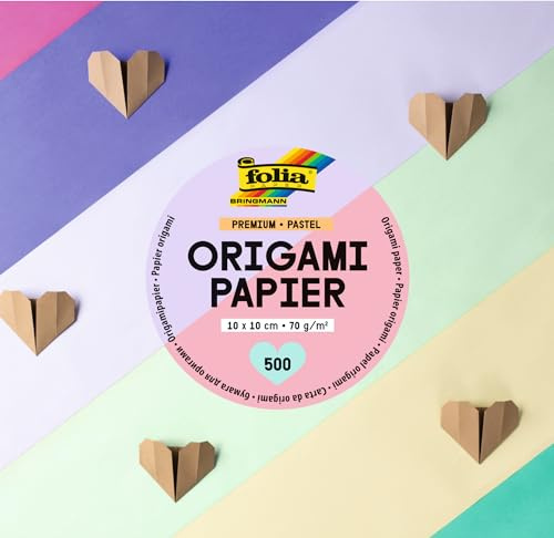 folia 89960 - Fogli Pieghevoli Premium 70g/m², Pastell, 10 x 10 cm, 500 Fogli in 10 Colori Diversi, per Creare, abbellire e Decorare