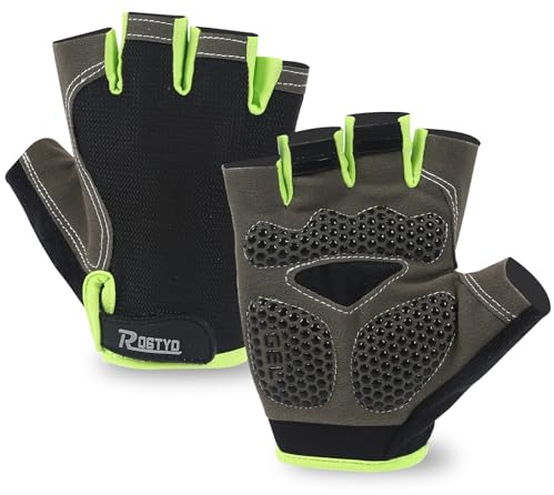 ROGTYO Sports Fahrradhandschuhe Halbfinger Herren Damen Gel Stoßdämpfung Fitness Handschuhe Atmungsaktiv Anti-Rutsch Radhandschuhe für Männer Frauen rutschfest Fingerlos Kurz (Grün, XL)
