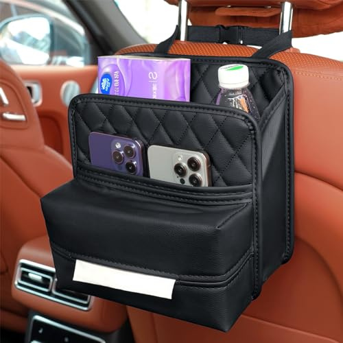 TepTupGa Autositz-Rücksitz-Organizer, wasserdichter Auto-Rücksitz-Organizer mit Taschentuchhalter, hängende Auto-Aufbewahrungstasche für Handys, Dokumente, Tassen, Flaschen, Reisen, kompatibel mit den
