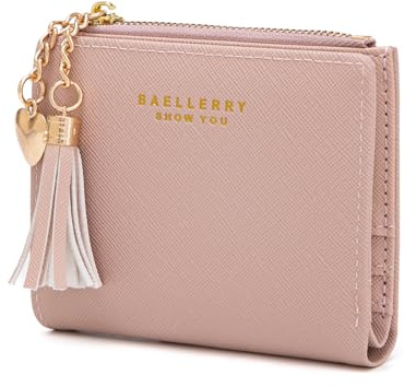 CHAOFANXI Portefeuille pour Femme, Petit Porte Monnaie Cuir pour Femme Court Lisse et Souple Portefeuille Femme avec Emplacements de Carte et Zippé Pochette à Monnaie(Rose)