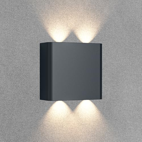 Braytron Moderne LED Wandlampe Wandstrahler Up & Down - IP65 wasserdicht für Innen & Außen, 4 x 1W integrierte Farbwahl 3000-6500K - Ideal für Bad, Veranda, Flur, Hauswand & mehr - Anthrazit