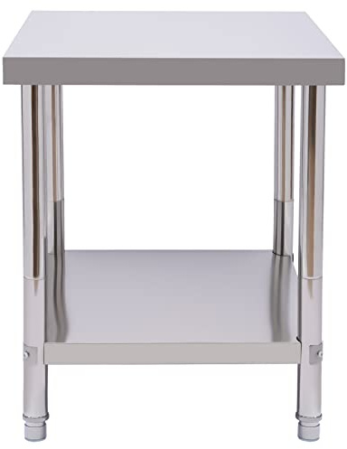 banborba Edelstahl Arbeitstisch, 2 Böden Küche Lebensmittel Zubereitungstisch, Tisch bis 400 kg belastbar, Silber Gewerbliche Arbeitstisch für Küche Bar Restaurant, 60 x 45 x 80cm