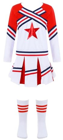 MZPOZB Cheerleading Uniformen Kinder Mädchen Cheerleading Kostüm Kinder Langarm Cheerleader Uniform Schule Cheer Anzug for Tanz Wettbewerb Kostüme Cheerleader Kostüm(Red,120)