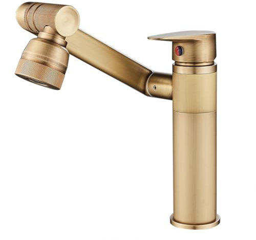 Wasserhahn Bad Waschtischarmatur Mit 2 Wasserstrahlarten Moderner Stil 360° Drehbar Messing Einhebel Mischbatterie Waschbecken Armatur, Badarmatur Waschtischbatterie Badezimmer, Bronze