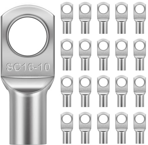 Flintronic 20Pcs Tinned Copper Terminals Connectors, 16mm² - 11mm Battery SC Ring Terminal Connectors Set, Battery Cable Ends Lugs, Bolt Hole Crimp Terminals Connector for Electric, Auto, Boat, Car | Battery Cable Ends Lugs, Copper Wire Lugs, Crimp Tubular Ring Terminals Connector for Electric, Auto, Boat, Car