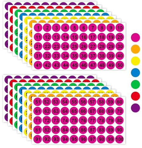 luckaide 700 Stück Nummern Aufkleber, 1 bis 100 Fortlaufende Zahlen Aufkleber Wetterfest, 14 Blatt Bunt Selbstklebende Sticker Zahlen für Büro Schließfach Heim Ordnen Adventskalender(25mm)