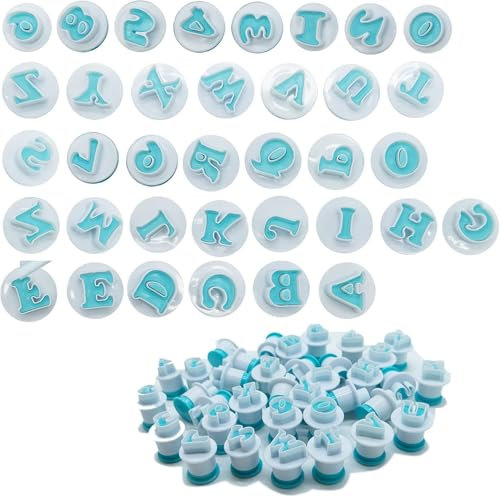 Lot de 36 emporte-pièces en forme de lettres de l'alphabet pour fondant avec 1 pinceau en silicone bleu, emporte-pièces en forme de chiffres, accessoires de pâtisserie, accessoires de pâtisserie,