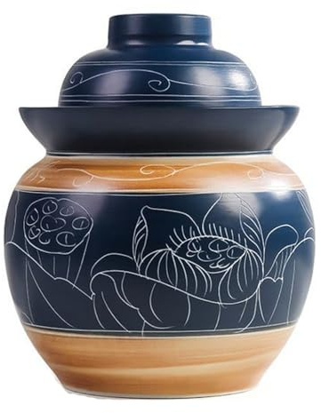 BDMRY Kimchi Fermentation Container,Chinese Ceramic Pickle Jar With Lids,Fermentation Jar, Fermentation Jars Ceramic Pots, Sealed Fermentation Jars With Lids, Sauerkraut C S-5L