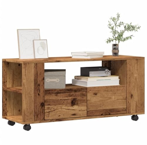 Rantry Mobile Porta TV con Ruote Legno Antico 102x34,5x43cm Truciolato, Mobile Porta TV Mobiletto Basso per TV per Tavolino da Salotto Industriale Supporto TV Soggiorno Mobili