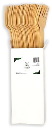 Einweg Bambus Holzgabeln 25 Stück für Partys, Events, Picknick, Camping, Lunchboxen - 17cm lang stabil und stark - 100% Bambus IUIND NATURALS
