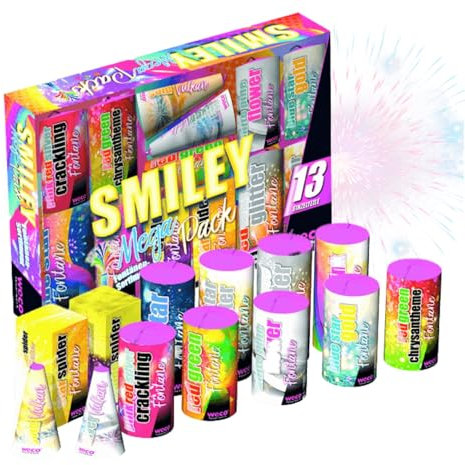 FLAME X BURN Set 8 Teile XXL Smiley - Ideal für Kinder & Jugendliche – 2024 für Partys & Silvester Jugendfeuerwerk F1 Set & Neujahr Party 2026 Set (Smiley)