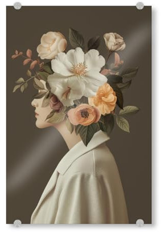 artboxONE Acrylglasbild 30x20 cm Floral Vintage Blumenkopf - Bild Frau blumenkopf Blumen Gesicht blumenkunst