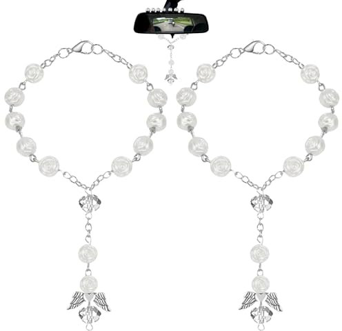 Lot de 2 pendentifs ange gardien pour voiture - Argenté - Élégant - Pour rétroviseur de voiture - Design élégant