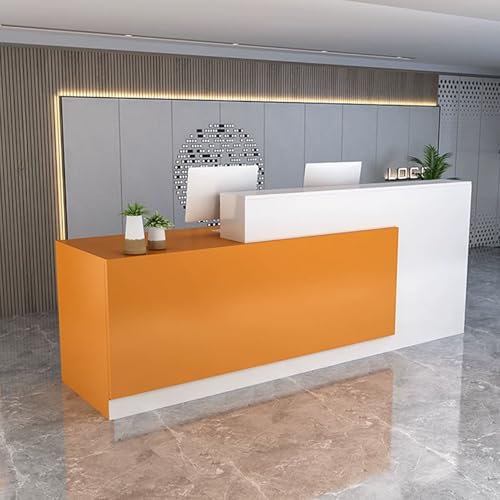 GUAWJRZDP Empfangstheke, Rezeptionstheke, Vordertheke Mit Abschließbaren Schubladen, Messetheke, Holz-Computertisch, Empfangstisch Für Bekleidungsgeschäft, Schönheitssalon(Orange,140cm/55.1in)