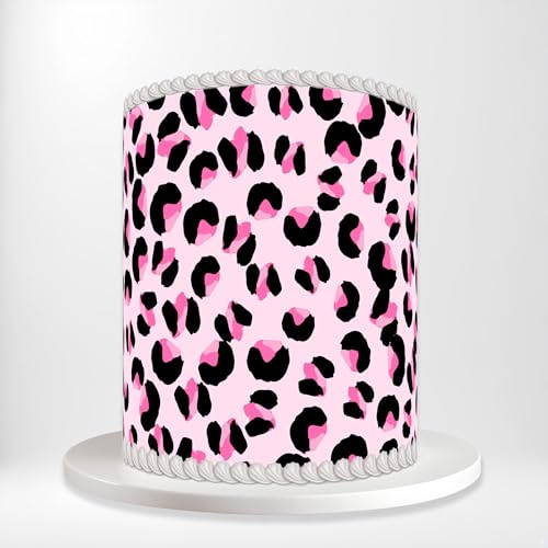 Pink Black Leopard Print Wild Animal Wrap Around Print A4 Edible Paper Icing Sheet Cake Topper Side Ribbon Border Decor for Personalised Themed Decorations