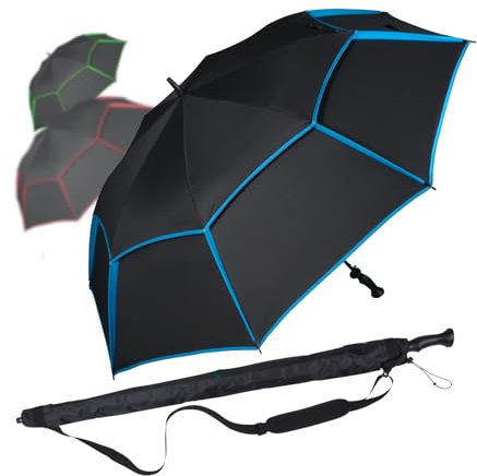 iX-brella 146 cm XXXL Fiber-Golfschirm Automatik doppeltes Dach mit Ventilationsbezug - schwarz-blau