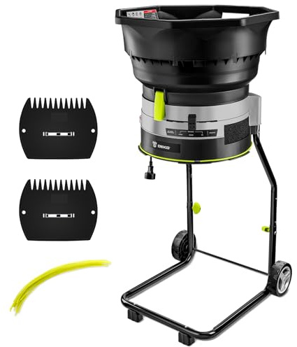 Trituradora de hojas eléctrica: DEKOPRO Motor de 13 amperios y 8200 RPM para relación de reducción de 17:1, diámetro de control ajustable con pala y 20 líneas de corte