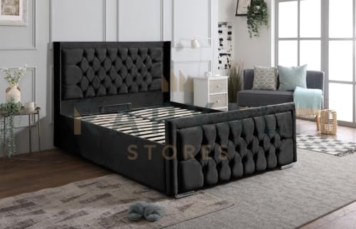 Rapyal Sleep Rio Chesterfield Bedframe – Optional Ottoman Storage in 6 Colours (Black, Double, With Ottoman Storage)