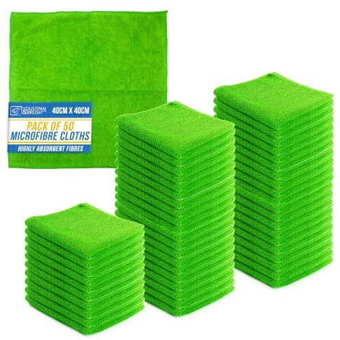 Microfiber Cleaning Cloth, Large Size 40x40cm, Super Absorbent Lint Free Microfibre Cloths Cleaning for Home, Kitchen, Surface, Mirrors, Bathrooms, Motorbike, Car (50, Green)