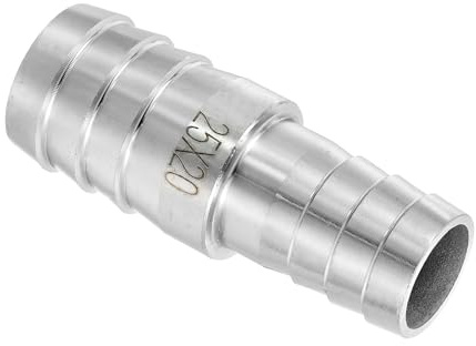 QUARKZMAN 25mm a 20mm Diámetro Espiga Manguera Montaje Reductor Plateado | 1Pcs, Adaptador para Manguera de Acero Inoxidable 304, Conexiones de Tuberías Industriales, para Sistemas de Vacío