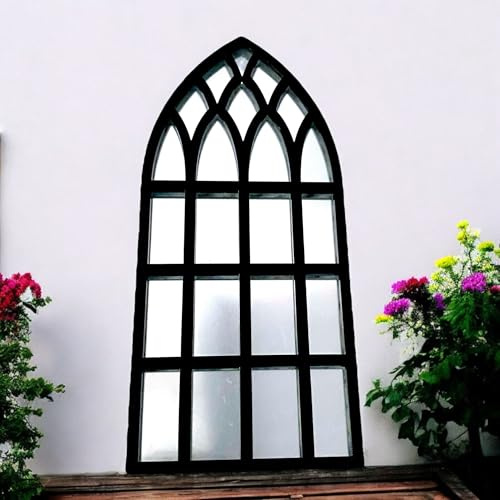Espejo de pared gótico con arco de catedral, marco negro, espejo decorativo grande estilo ventana, 80 cm x 35 cm