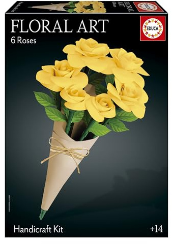Educa - Gelber Rosenstrauß | Floral Art | Bastelset zur Herstellung von 12 Papierrosen ohne Kleber oder Schere | Blumen und Rosen | Valentinstagsgeschenke | Ab 14 Jahren (20422)