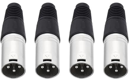sourcing map 4pcs 3 Pin XLR Male Connector, Microphone Audio Cables Plug Mic Socket Accessories for Mixer, Power Amplifier, Silver