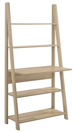 Tall Ladder Desk with Five Tier Shelves Space Saving Home Office Furniture Oak Finish