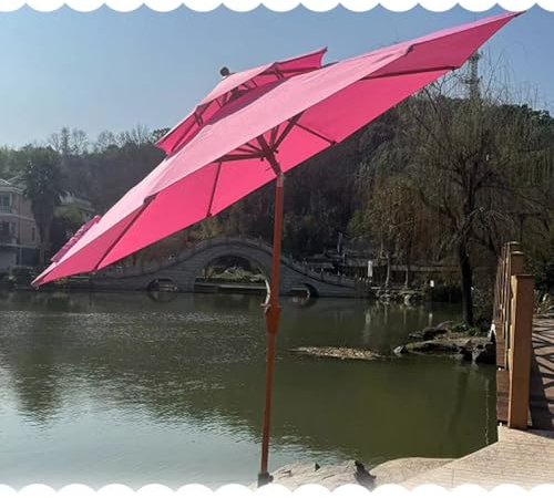 SMELEDFCFK 2-stöckiger Belüftet Marktschirm 270cm Strandschirm Mit Kurbel, Runder Gartenschirm Tischschirm Neigbarer Balkonschirm, Sonnenschutz Kurbelschirm(Pink)