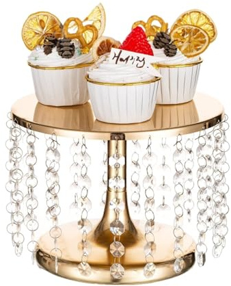 JYARZ Alzatina per Dolci Festa Supporto for Torta Nuziale Alto in Metallo con Lampadario in Cristallo Alzata per Torta Cupcake(Gold)