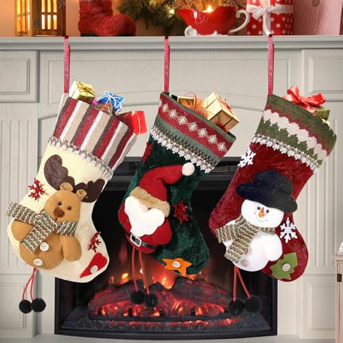 ZoneYan 3 Stück Nikolausstrumpf, Weihnachtsstrumpf Geschenktüte, Nikolausstiefel zum Befüllen und Aufhängen, Nikolaussocken Weihnachtsdekoration für Kamin, Weihnachtsbaum, Wand, Treppe
