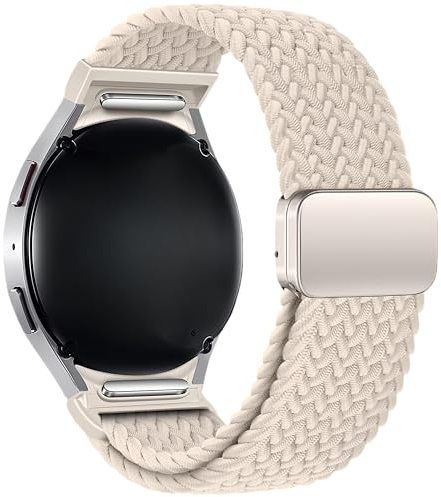 Flätad nylon sportband Compatible with Samsung Galaxy Watch FE 7 6 5 4 Band 40 44mm/6 Classic 43 47mm/4 Classic 42 46mm/5 Pro 45mm Band, one-click magnetisk spänne utan mellanrum unisex, Starlight
