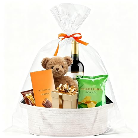 Feegela Geschenkkorb Leer Geflochten mit Sichtfenster, korb für geschenke | Weidenkorb, Mit Beuteln & Bändern, Für Geburtstag, Hochzeit, Babygeschenk, Für Valentinstag, Ostern,korb für geschenke
