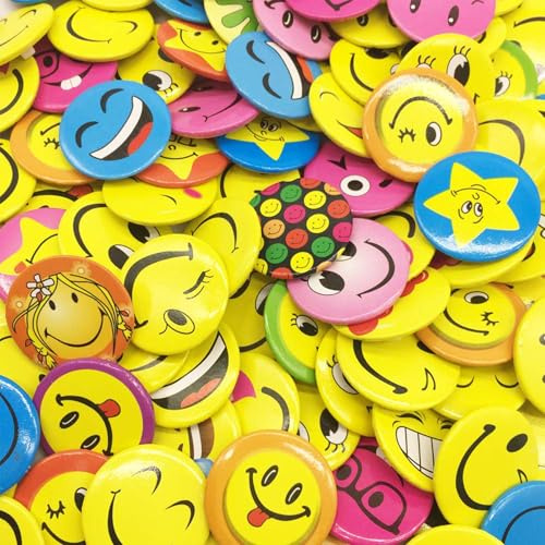 Buttons Anstecker 60 Stück 4.5cm Smiley Runde Form Einzeln Verpackt Buttons Geeignet für Lehrer ärzte Studenten Eltern-Kind-Aktivitäten Geburtstagsfeiern