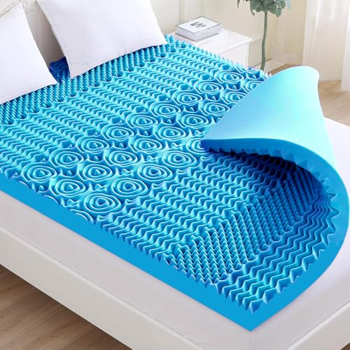 Memory Foam Mattress Topper With 7 Zone Pressure Relief – Orthopedic Bed Pad For Back Pain (6CM Thick - Blue, Double)