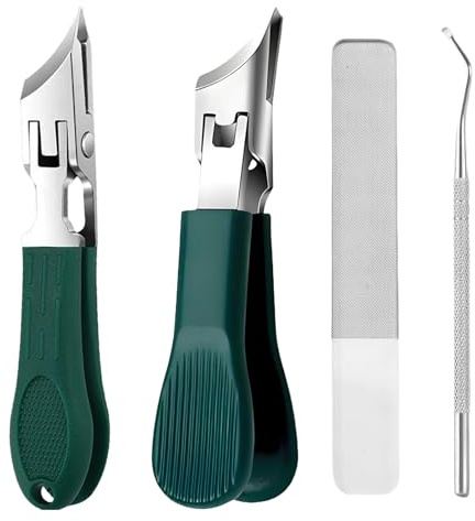 2 Stück Schräge Fußnagelknipser aus Edelstahl, Präziser Nagelknipser mit Schrägschneide, Weithals gegen Splitter, mit Feile & Nagelpick, rutschfester Griff für dicke Nägel