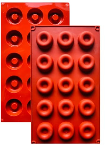 FUNCLIC Moule en Silicone,1 Moule MINI DONUT avec Revêtement Antiadhésif, Pâtisserie pour Muffins, Brownies, Gâteaux, Cake, Pudding, Glaçons, Gelée, Quiches (29 x 17 cm) – 15 cavités