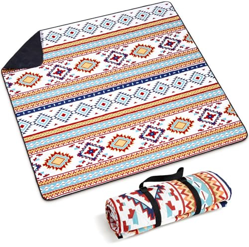 Siegvoll Picknickdecke 200x200 XXL, wasserdichte Stranddecke im Boho-Stil | 3-lagig gepolsterte & isolierte Campingdecke & Strandmatte. Sandfrei, faltbar & waschbar für Outdoor Picknick & Camping