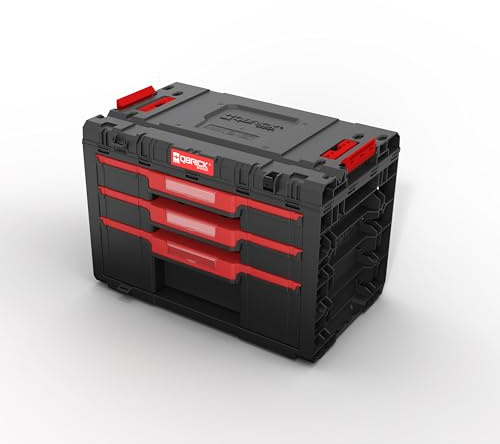 Qbrick System Werkzeugkoffer Sortierbox Leer - 3 Schubladen - Werkzeugkiste - 542 x 335 x 369 mm Schwarz