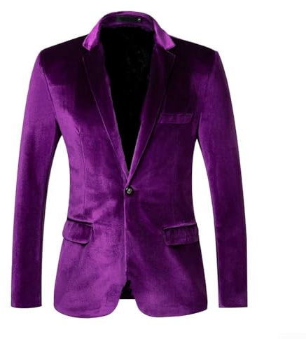 Giacca blazer in velluto da uomo, per affari e casual, per eventi teatrali (L viola)