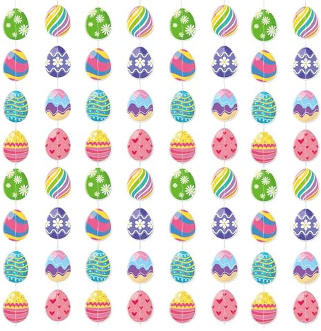 8 Stück Ostereier Girlande, Osterdeko zum Aufhängen, Osteranhänger Eier, Ostern Girlande, Ostereier Deko, Papier Deko Ostern, für Osterdeko Frühlingsdeko Heimdeko Gartendeko